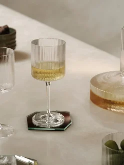 Ferm Living Copas de vino blanco sopladas con relieve Ripple, 2 uds.^ Copas De Vino|Vajillas Completas