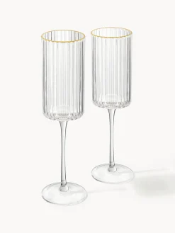 Westwing Collection Copas flauta sopladas con borde dorado Aleo, 4 uds.