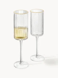 Westwing Collection Copas flauta sopladas con borde dorado Aleo, 4 uds.