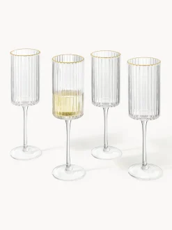 Westwing Collection Copas flauta sopladas con borde dorado Aleo, 4 uds.