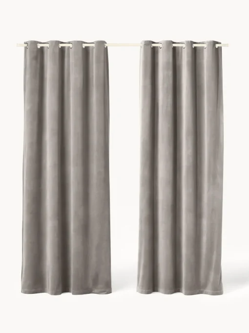Westwing Collection Cortinas de terciopelo oscuras con ojales Rush, 2 uds.^ Cortinas Y Visillos|Mantas