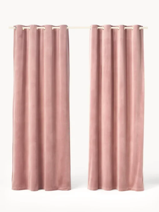 Westwing Collection Cortinas de terciopelo oscuras con ojales Rush, 2 uds.