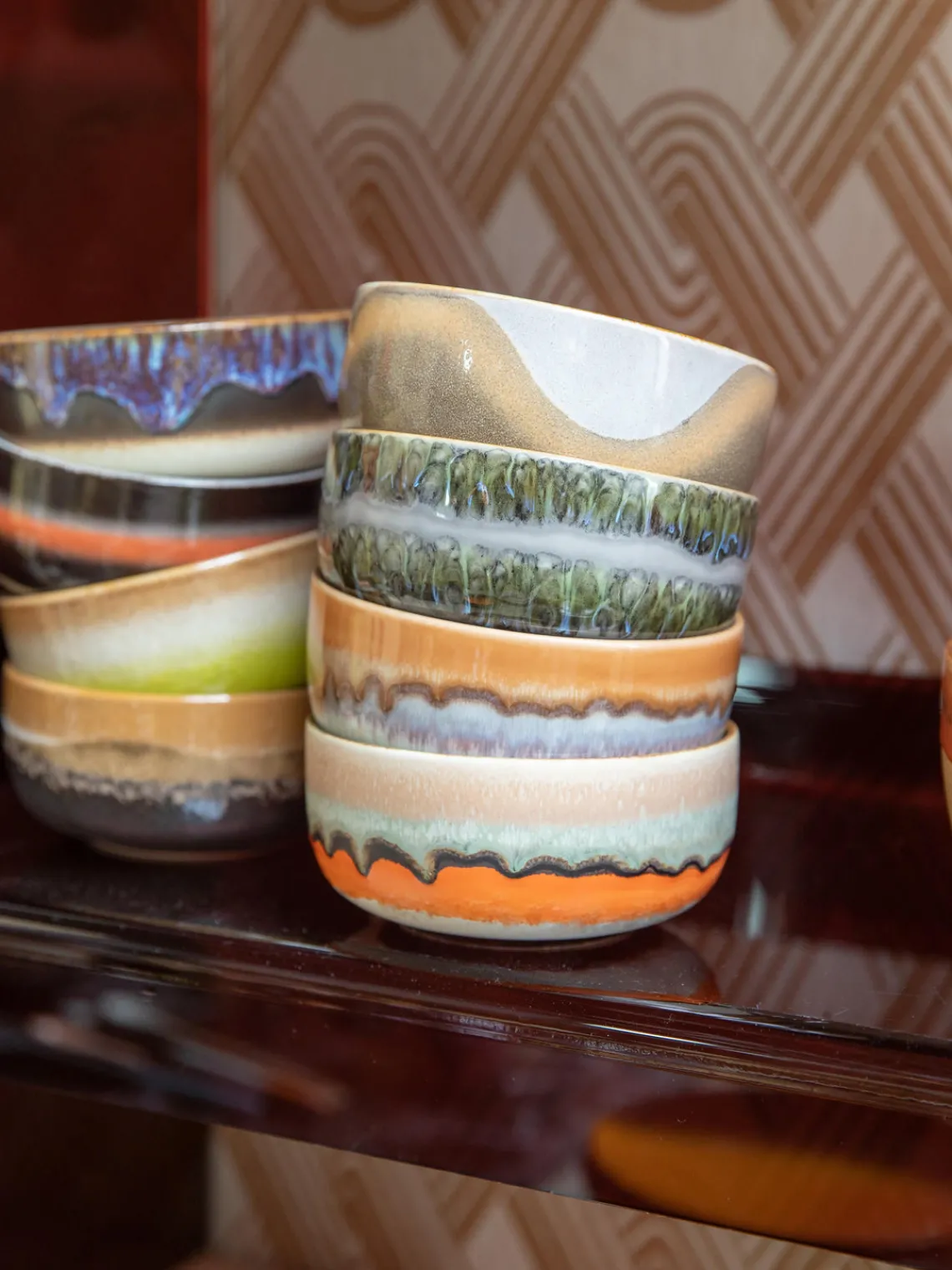 HKLIVING Cuencos artesanales de gres 70's, 4 uds.