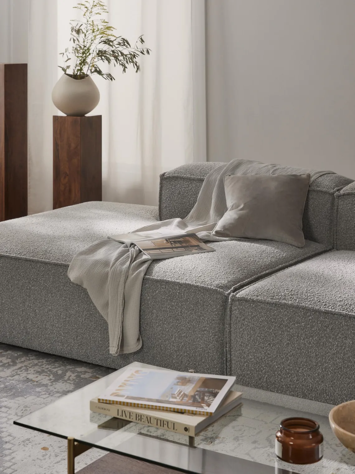Westwing Collection Diván modular en tejido bouclé Lennon