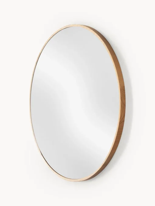 Westwing Collection Espejo de pared redondo con marco de madera de roble Avery