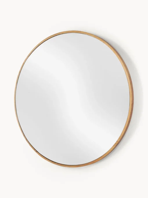 Westwing Collection Espejo de pared redondo con marco de madera de roble Avery