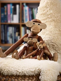 KAY BOJESEN Figura decorativa de madera de teca artesanal Monkey, 10 cm^ Jarrones|Figuras Decorativas