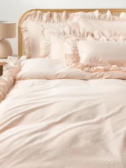 Westwing Collection Funda de almohada de percal lavado con volantes Louane