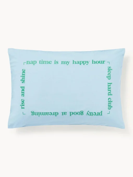 Westwing Collection Funda de almohada de percal con inscripción bordada Roya