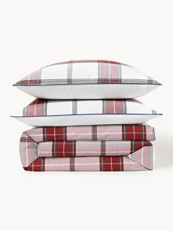 Westwing Collection Funda nórdica de percal a cuadros con ribete Scarlet