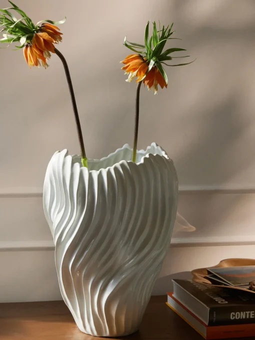 Westwing Collection Jarron decorativo XL con borde acanalado Milazzo, 44 cm