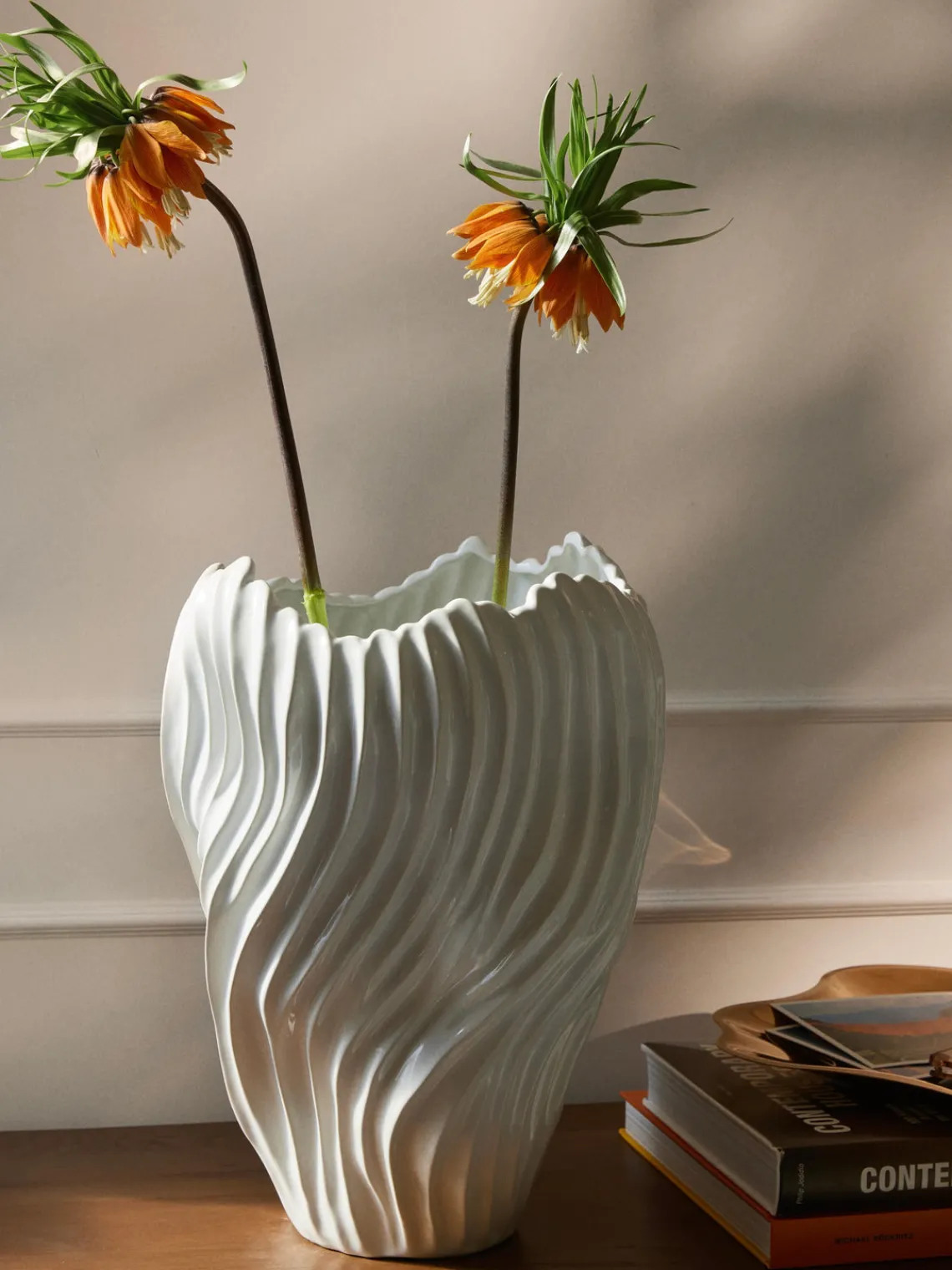 Westwing Collection Jarron decorativo XL con borde acanalado Milazzo, 44 cm