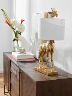 Bloomingville Lámpara de mesa de diseño grande con pantalla de lino Epigaea