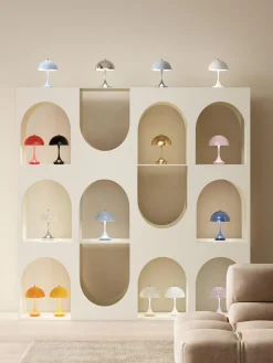 Louis Poulsen Lámpara de mesa LED regulable Panthella de diseño Verner Panton, 24 cm, portátil
