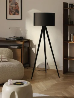 Westwing Collection Lámpara de pie con pantalla de madera maciza Jake