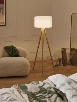 Westwing Collection Lámpara de pie con pantalla de madera maciza Jake