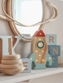 Niños Little Lights Lámpara infantil LED artesanal regulable Rocket Mini, con función de temporizador y control a mando