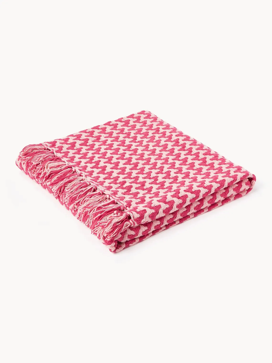 Westwing Collection Manta artesanal de algodón con flecos y estampado zigzag Lioba