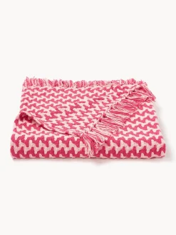 Westwing Collection Manta artesanal de algodón con flecos y estampado zigzag Lioba