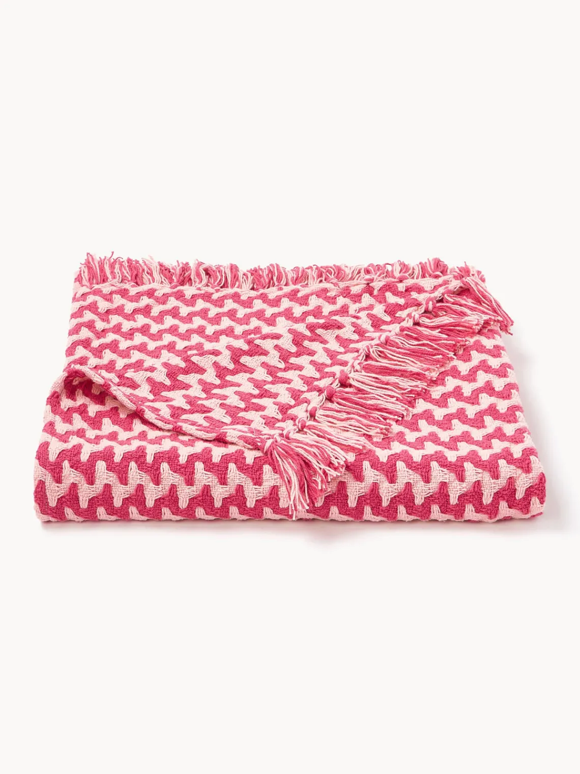 Westwing Collection Manta artesanal de algodón con flecos y estampado zigzag Lioba