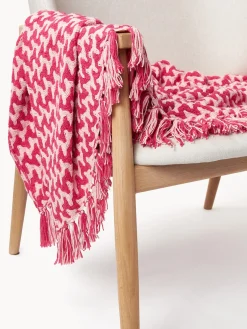 Westwing Collection Manta artesanal de algodón con flecos y estampado zigzag Lioba