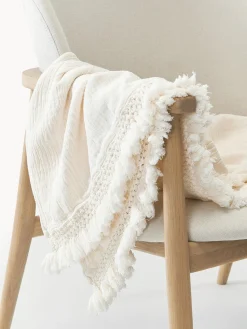 Westwing Collection Manta de algodón con flecos Piera^ Mantas