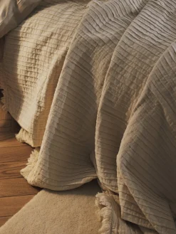 Westwing Collection Manta de algodón con pliegues y flecos Artemis^ Mantas