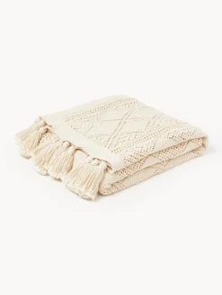 Westwing Collection Manta de punto con borlas Sarah