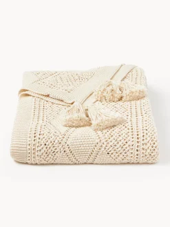 Westwing Collection Manta de punto con borlas Sarah