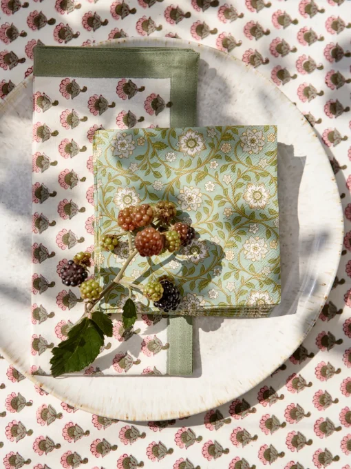 Bungalow Mantel artesanal con estampado floral Melon^ Manteles|Manteles