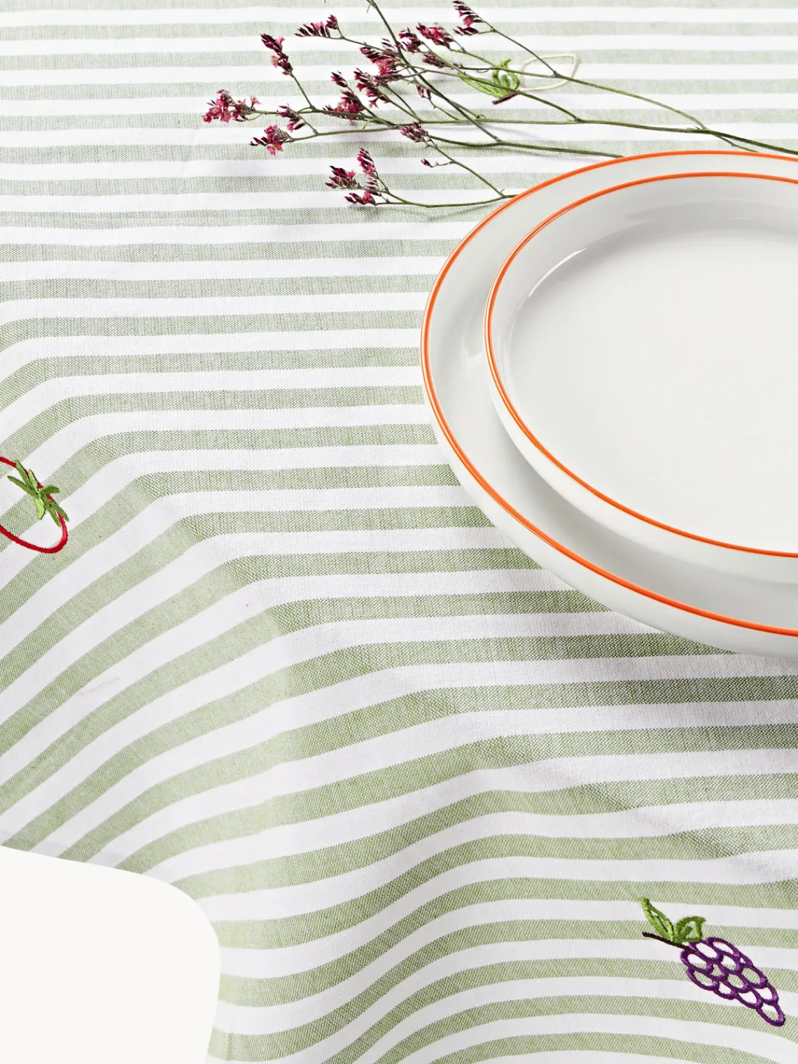 Westwing Collection Mantel redondo a rayas con motivos bordados Melony^ Manteles|Manteles