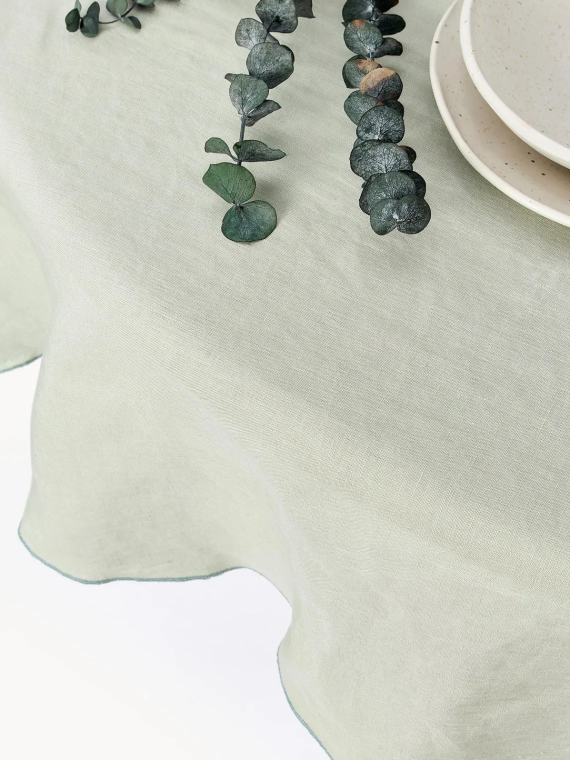 Westwing Collection Mantel redondo de lino con ribete Kennedy