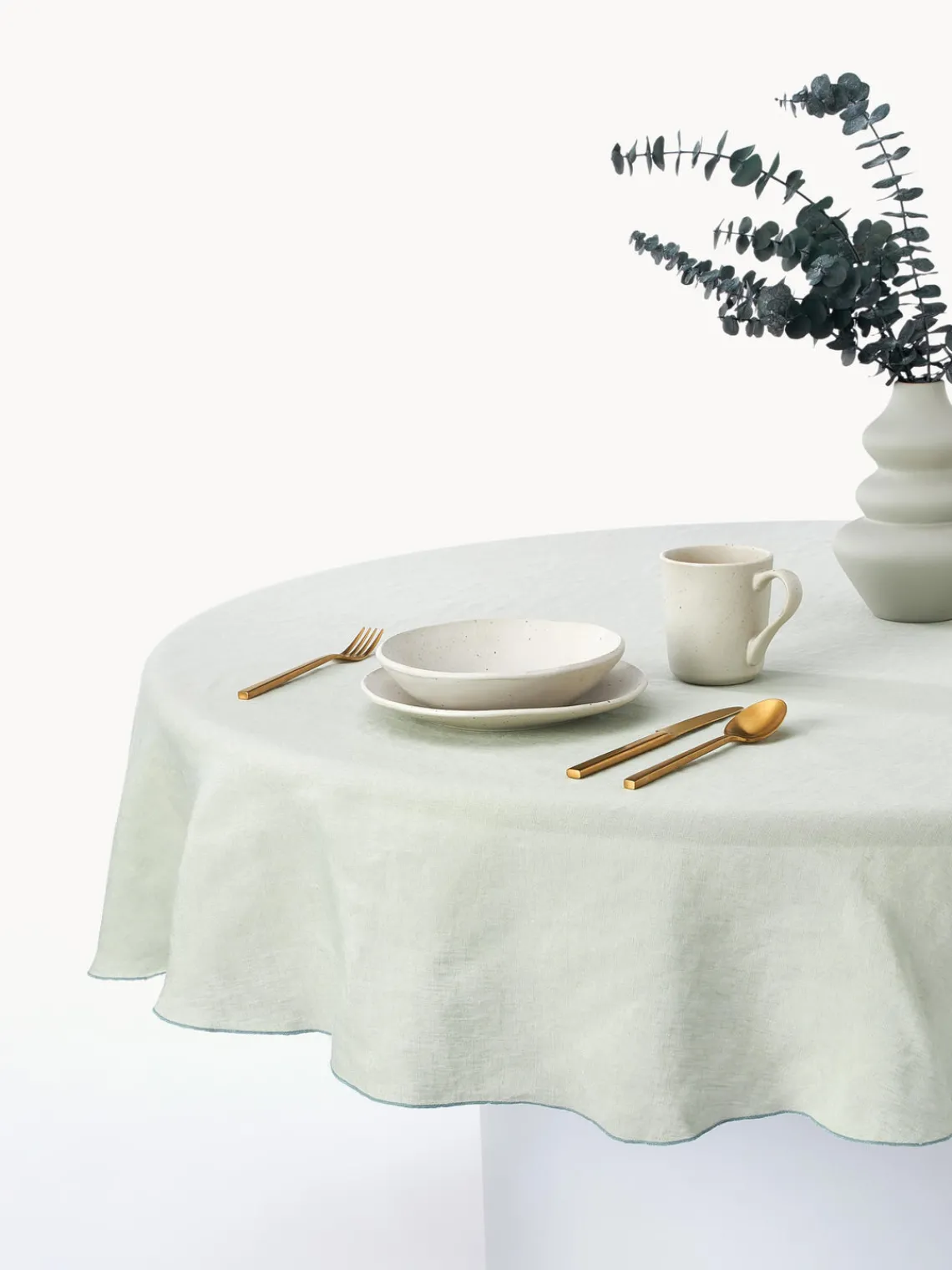 Westwing Collection Mantel redondo de lino con ribete Kennedy