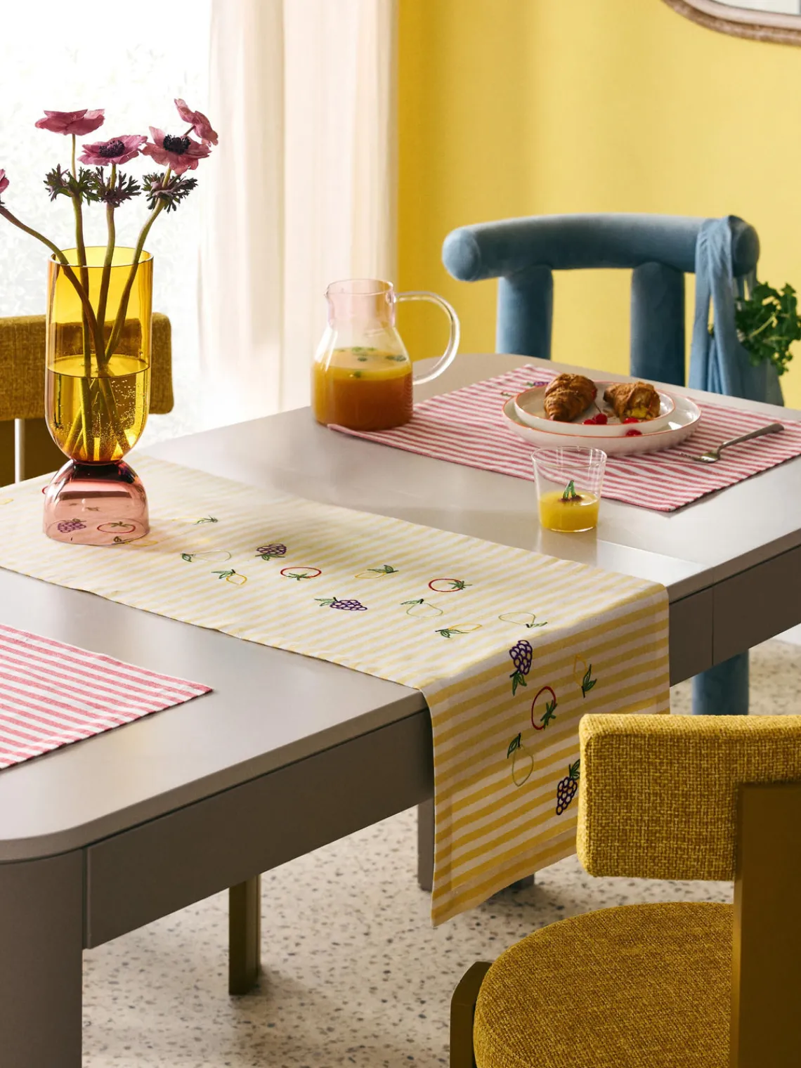 Westwing Collection Manteles individuales a rayas con bordados Melony, 2 uds.