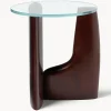 Westwing Collection Mesa auxiliar redonda de madera con tablero de vidrio Miya