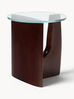 Westwing Collection Mesa auxiliar redonda de madera con tablero de vidrio Miya