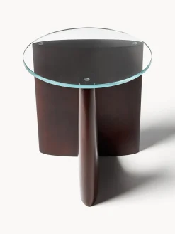 Westwing Collection Mesa auxiliar redonda de madera con tablero de vidrio Miya