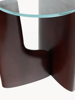 Westwing Collection Mesa auxiliar redonda de madera con tablero de vidrio Miya