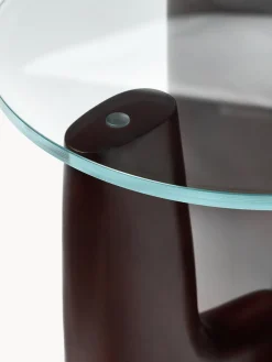 Westwing Collection Mesa auxiliar redonda de madera con tablero de vidrio Miya