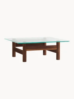 Audo Copenhagen Mesa de centro de madera de nogal con tapa de cristal Brasilia