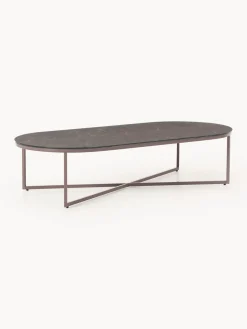 Westwing Collection Mesa de centro ovalada con tablero de vidrio en look mármol Antigua