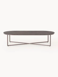 Westwing Collection Mesa de centro ovalada con tablero de vidrio en look mármol Antigua