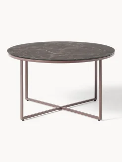 Westwing Collection Mesa de centro redonda con tablero de vidrio en look mármol Antigua