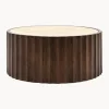 Mesa de centro redonda de madera de mango con tablero de travertino Cascia
