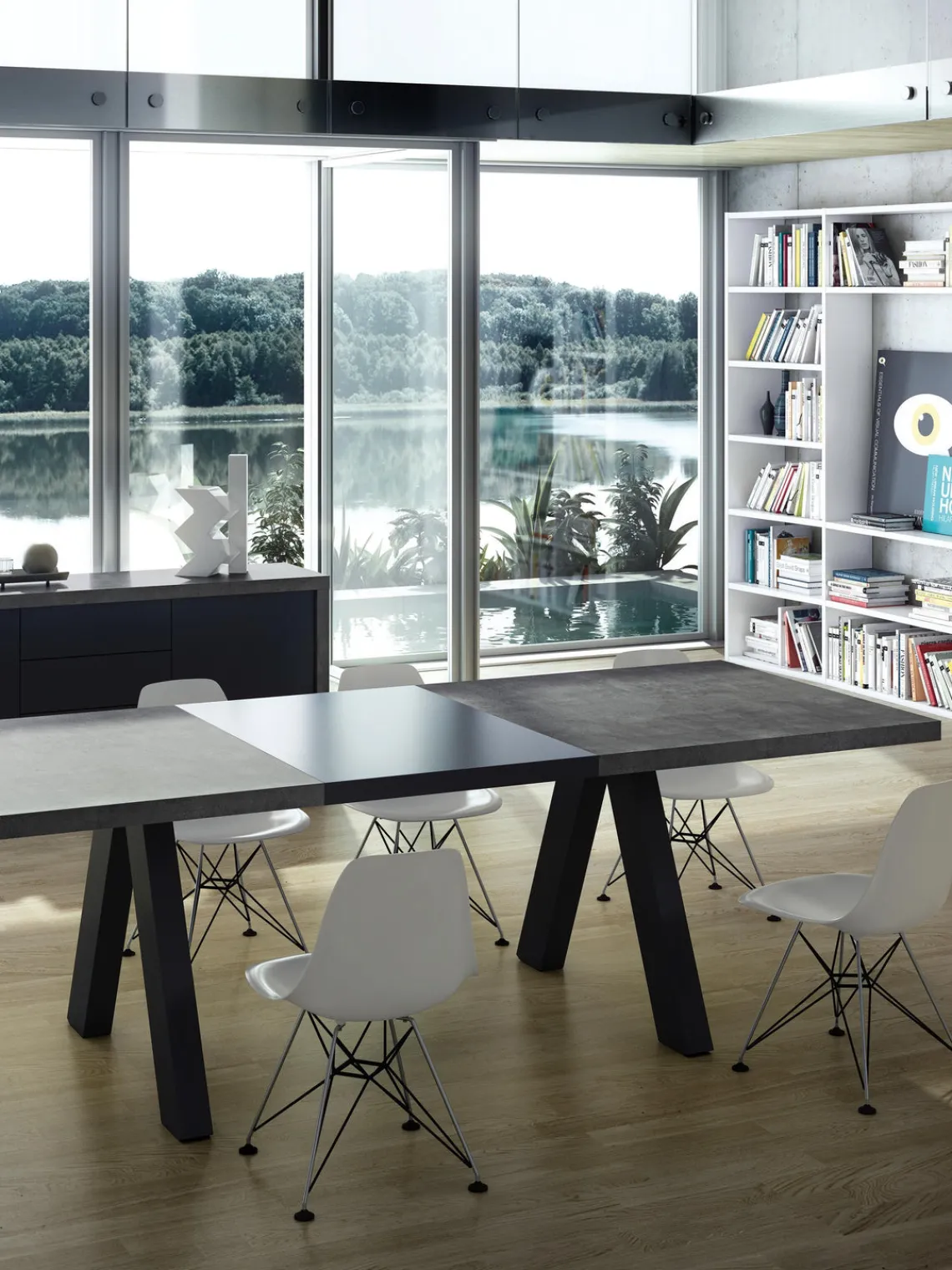 Mesa de comedor extensible en look cemento Apex, 200-250 x 100 cm
