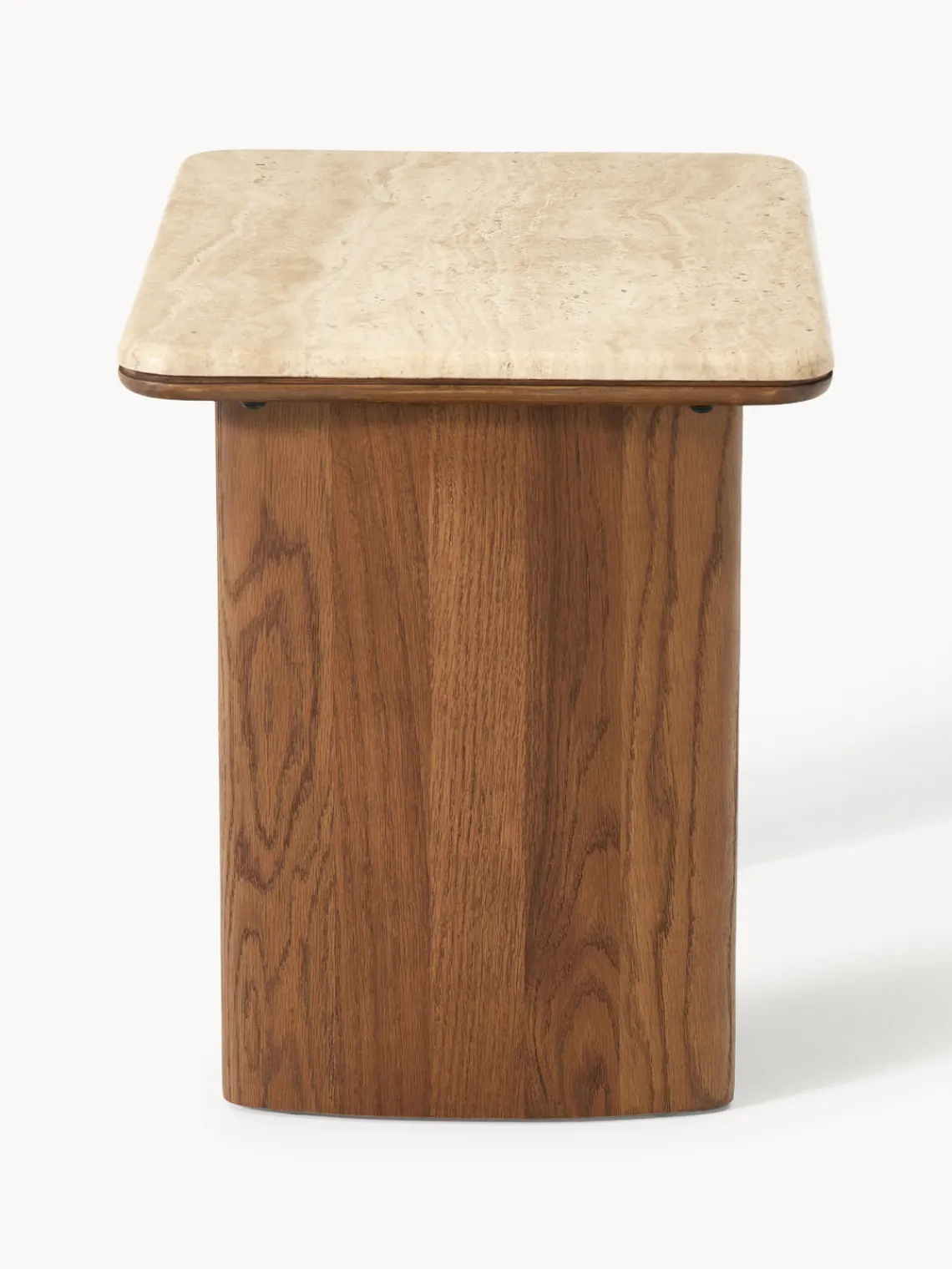 Westwing Collection Mesas auxiliares de madera de roble con tablero de travertino Chandler, 2 uds.