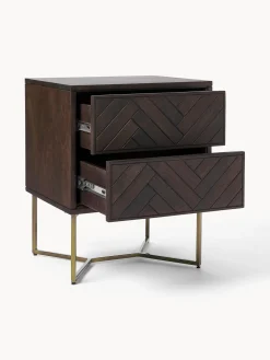 Westwing Collection Mesita de noche de madera de mango con diseño espiga Luca^ Mesitas De Noche|Mesitas De Noche