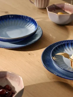 Westwing Collection Platos postre artesanales con esmalte reactivo Vinci, 4 uds.