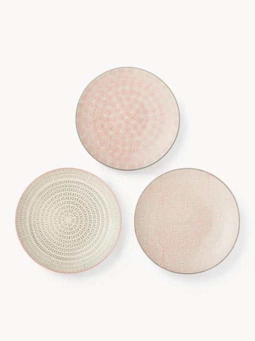 Bloomingville Platos postre pintados a mano con estampado divertido Cécile, 3 uds.
