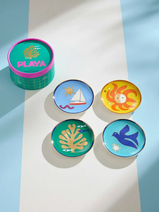 Jonathan Adler Posavasos de porcelana Playa, 4 uds.^ Posavasos|Vajillas Completas